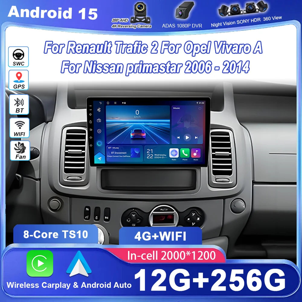 راديو سيارة أندرويد 15 لرينو ترافيك 2 لأوبل فيفارو أ لنيسان بريماستار 2006 - 2014 ملاحة تلقائية نظام تحديد المواقع Carplay 4G + Wifi #1