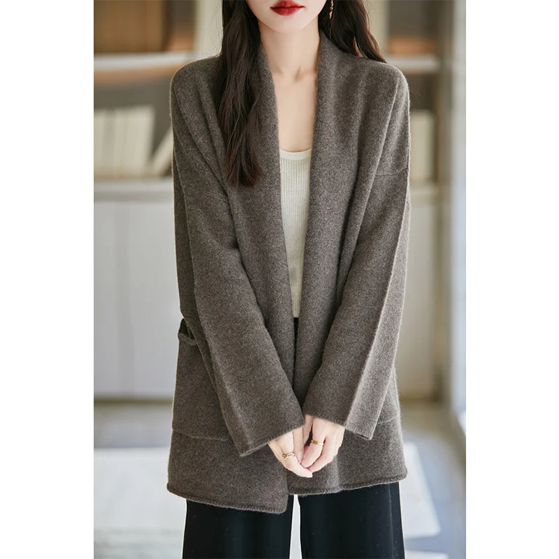 100% Wool Women Cardigans 2024 Autunmn/Winter Cashmere Loose Sweaters Women Ladies Jumpers Warm Outerwears Clothing