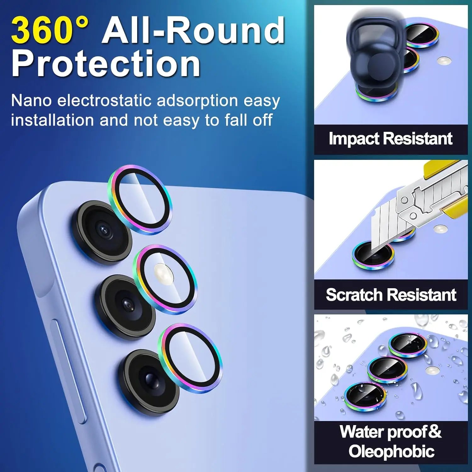 Metal Camera Ring Protector for Samsung Galaxy A55 A15 A35 A54 A14 A34 M55 M54 Alloy Lens HD Glass Shinny Protective Cap Locator