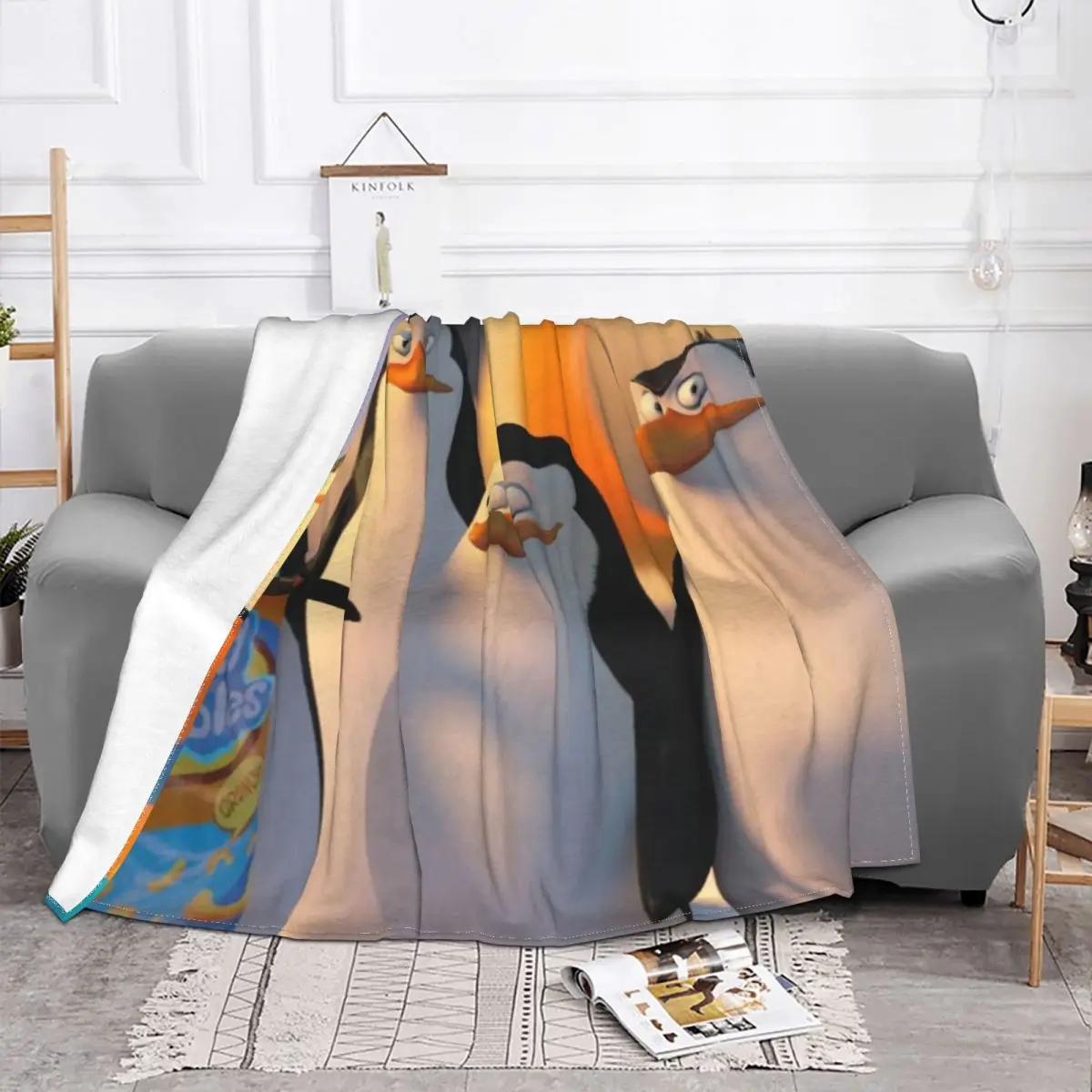 Penguins of Madagascar Blanket Fleece Velvet Spring Autumn Cute Super Warm Thin Eat Potato Chips Throw Blankets For Sofa