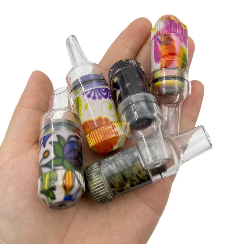 1pc Random Printing Mini Aluminum Nipple Tobacco Pipe Acrylic Mouthpiece