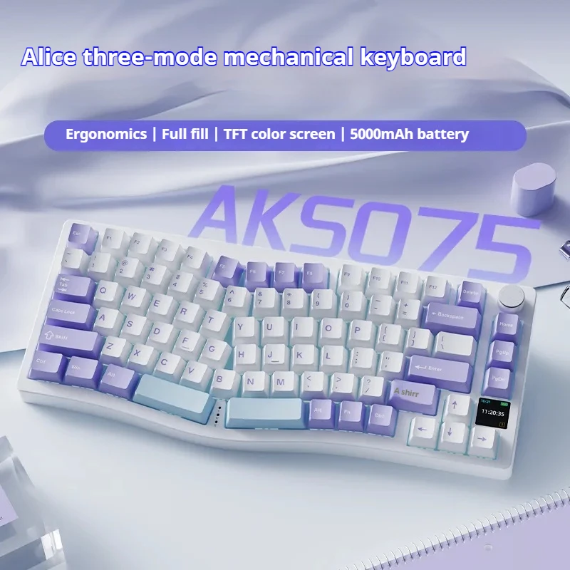

AJZAA AKS075 Alice Tri Mode Wireless Mechanical Keyboard Game Office Gasket Structure VIA Color Screen RGB Esports Keyboard