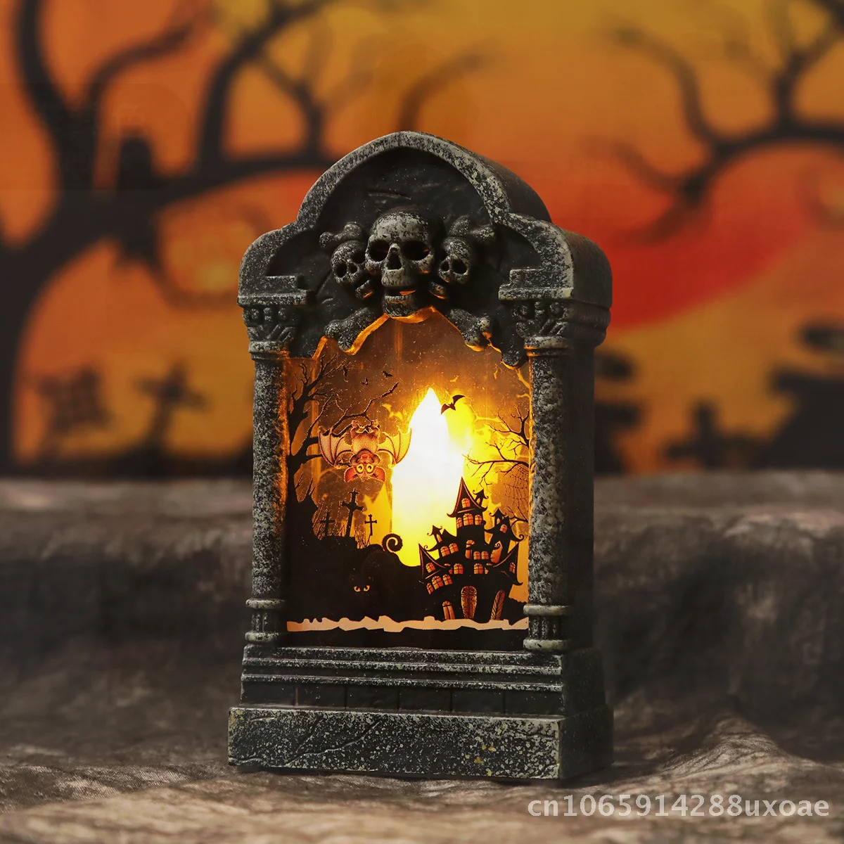 

Halloween Tombstone Wind Lamp Creative Desktop Night Light Gray Luminous Plastic Ornament for Haunted House Secret Room