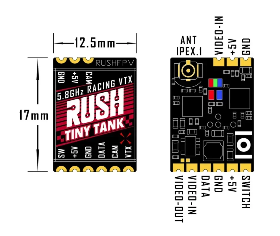 RUSHFPV Tiny Sizes K Tailles K TINY VTX 5.8G 350mW FPV Micro VTX pour drones FPV