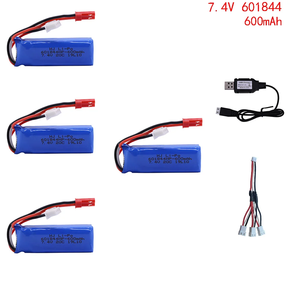 7.4V 600mAh Lipo Battery and charger 601844 for WLtoys K969 K979 K989 K999 P929 P939 RC Car Spare Parts 2s 7.4v Battery 5/10pcs