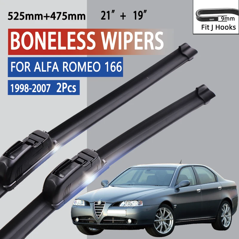 

For Alfa Romeo 166 1998-2007 Car Windshield Wiper U-type Soft Rubber Frameless Bracketless Car Wipers 21"+19"