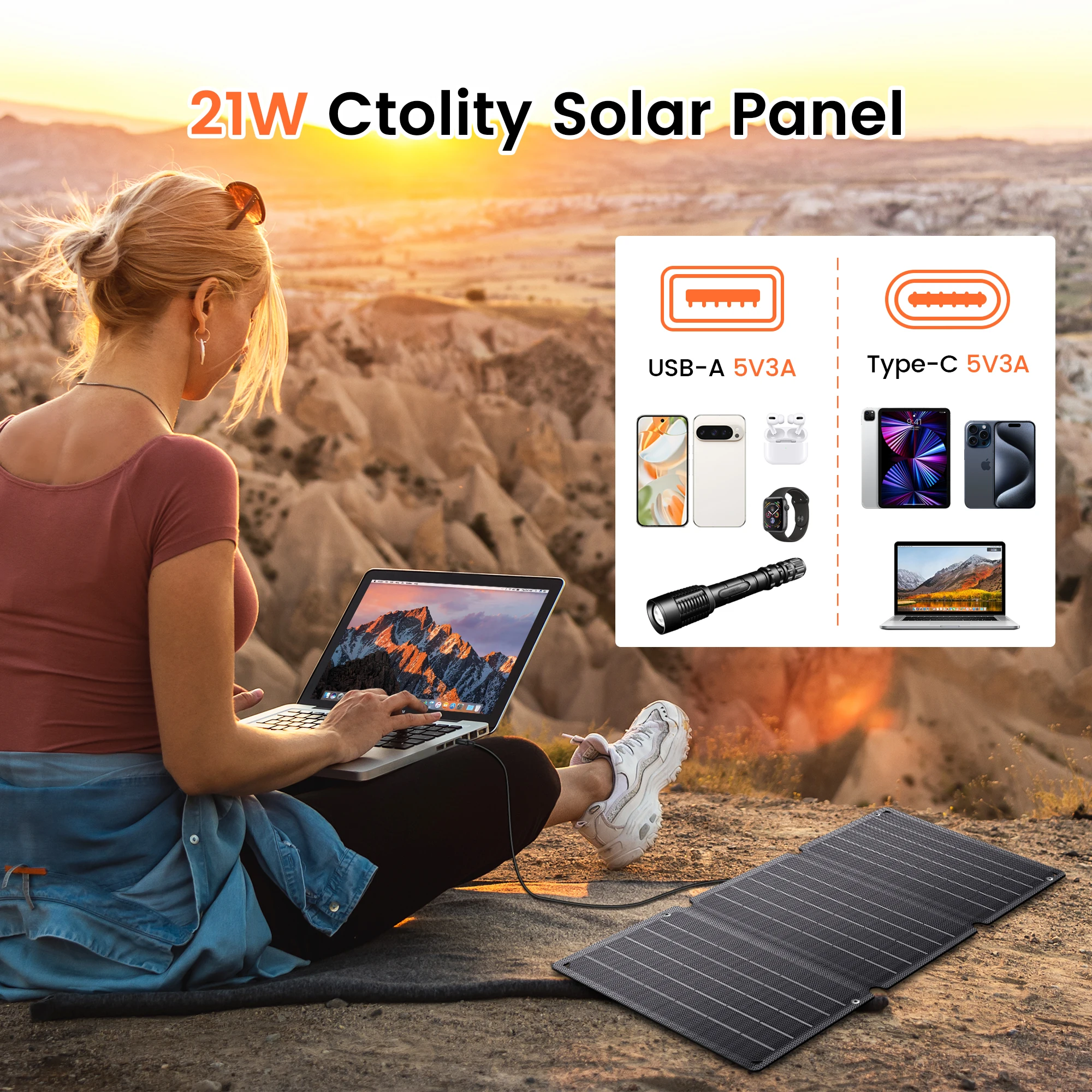 CTOLITY 21 Вт 36 54 Гибкая солнечная панель Портативная складная сумка Эффективность 22% Блок питания для хранения энергии USB Type-C Фото №2