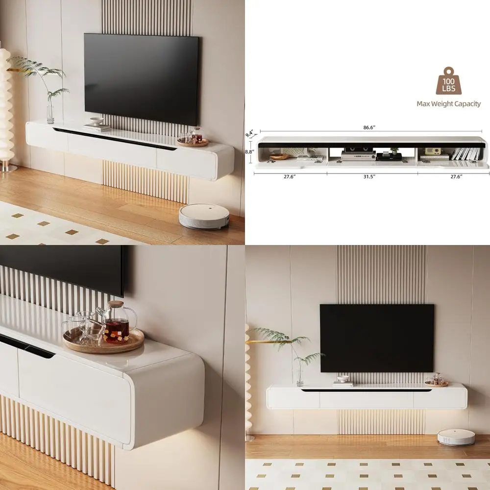 

Modern Floating TV Stand with 3 Doors, 86-inch Wall-Mounted TV Cabinet, Under-TV Console, Floating Media Shelf for Bedroom and L