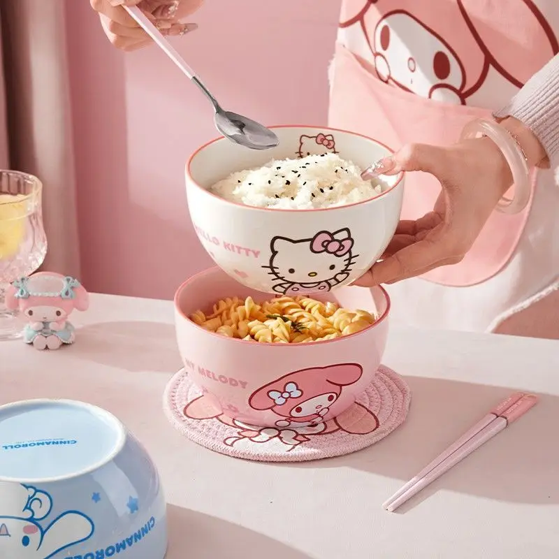 

Cartoon Kawaii Sanrioed My Melody Hellokitty Cinnamoroll Ceramic Rice Bowl Household Noodles In Soup Bowl Lovely Tableware