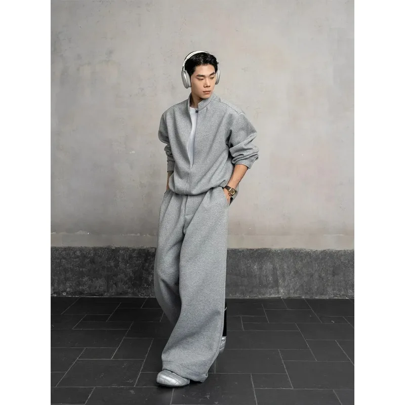 Casual Wide Versatile Fake Two-piece Sweatshirt for Men's Autumn Loose Wide-leg Sweatshirt Casual Suit