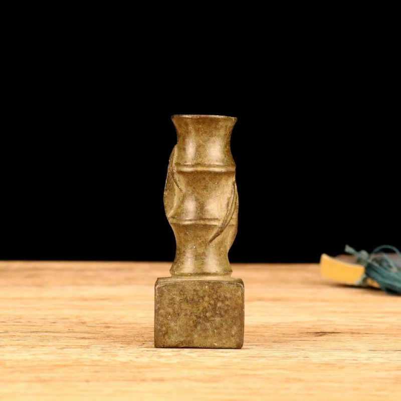 Antique Collectible Bronze Bamboo-Style Ornament, Alloy Seal Decoration for Study Room