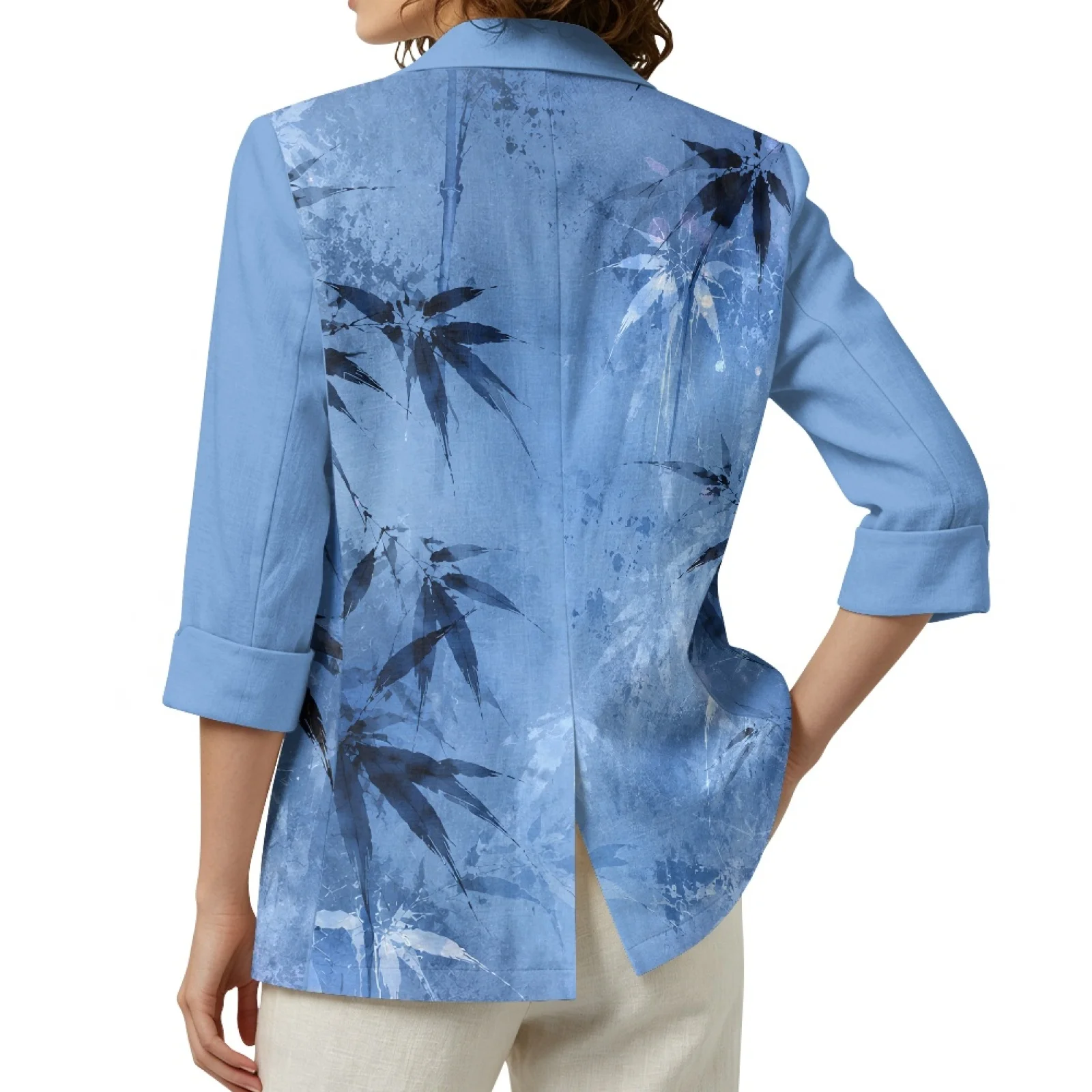 PENSTROLL Ink Bamboo Style Linen Outerwear, Lightweight Loose Beach Coverups for Women, Sizes S-3XL for Daily and Home Wear