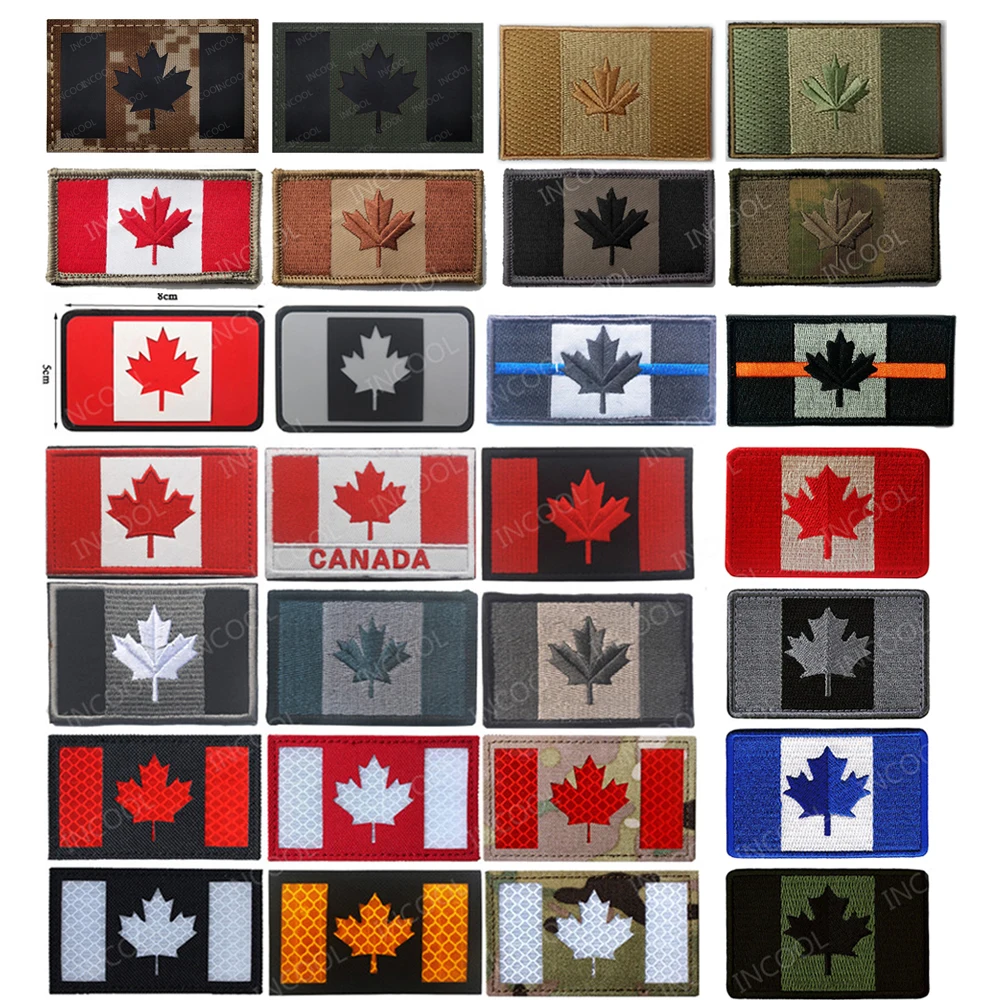 Canada Flag Maple Leaf Canadian Infrared Reflective Patches Appliqued Strip Embroidery Patch For Clothing Backpack Jacket