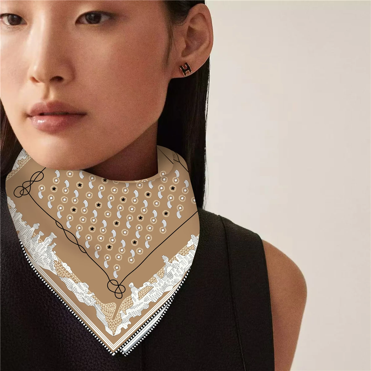 Petit foulard en soie de marque de luxe, foulards en soie sergé, impression Double face, ourlets, châles roulants, accessoires pour cheveux, cadeau de noël