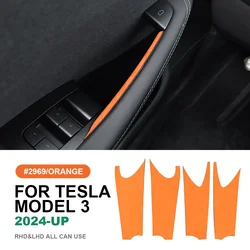 Italian Top Suede Door Inside Handle Trim Stickers for Tesla Model 3 Highland 2024 2025-Up Decor Accessories