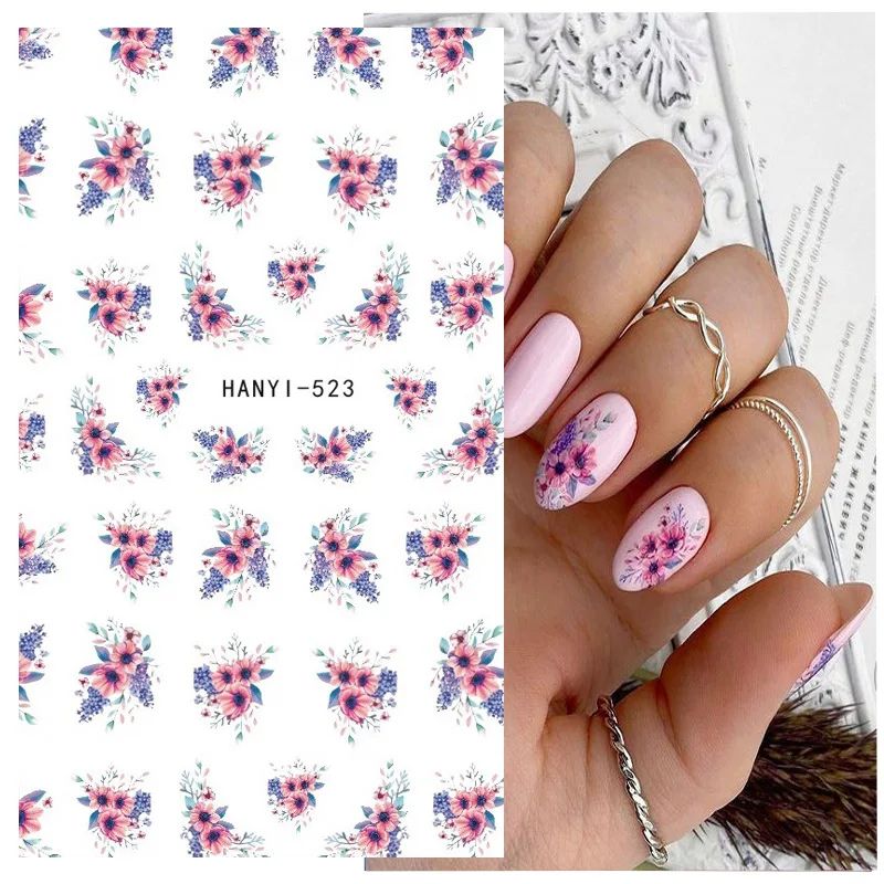 3D Zurück Kleber Nagel Aufkleber Aquarell Blumen Rosa Pfirsich Kirsche Blossom Tulip Klebstoff Schönheit Nagel Decals Dekoration