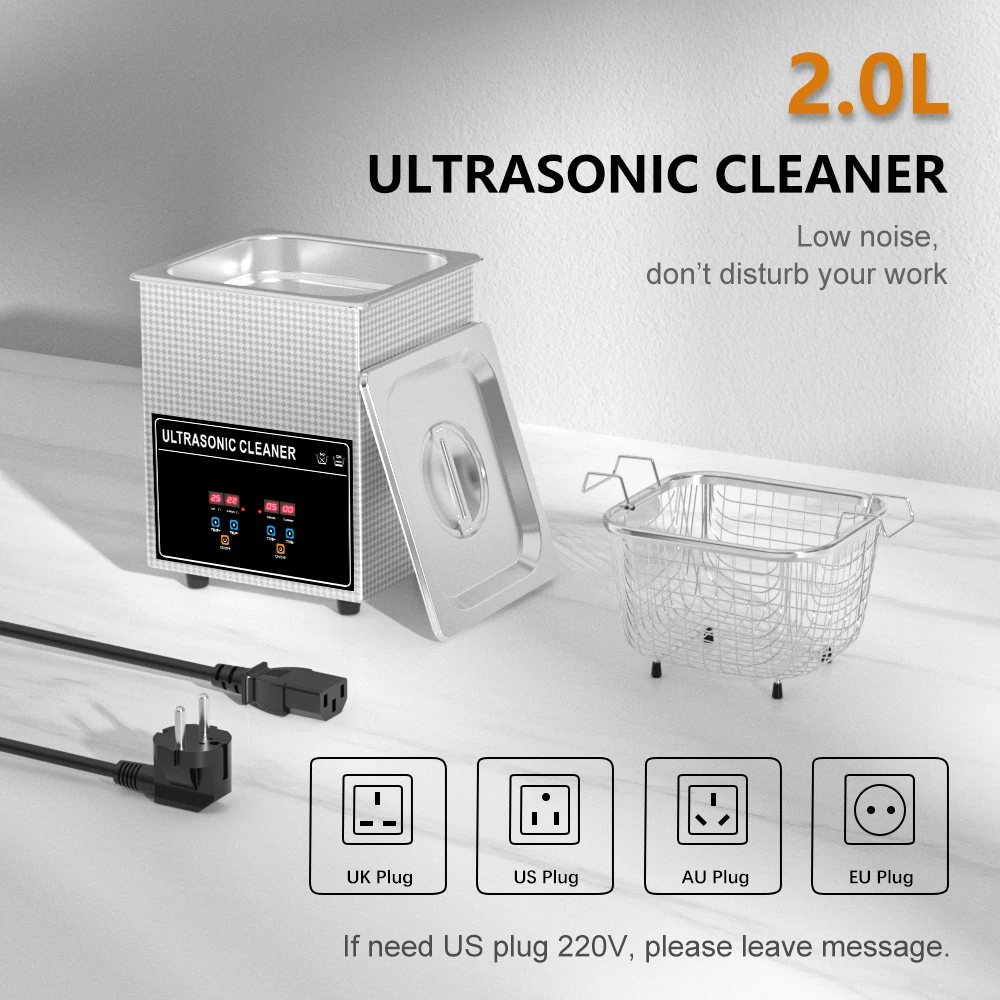 Ultrasonic Cleaner Bath 2L Plus 120W with Basket Heater Timer Digital Display Diswasher Ultrasound Home Appliances 220V EU Plug