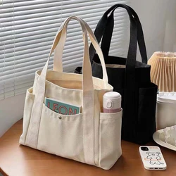 Large Capacity Canvas Solid Letter Tote Bag Versatile Handbag For Commuter Work Student Class Underarm Women's Bag Shopping Bag