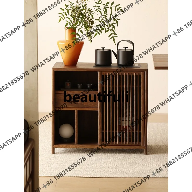 

Black walnut mobile tea cabinet, living room sofa storage storage side cabinet solid wood