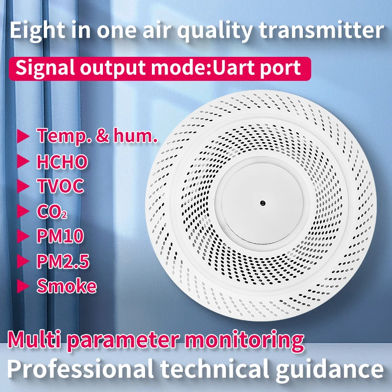 Sensore rilevatore di qualità dell'aria interna 8 in 1 PM2.5 Formaldeide PM10 CO2 Gas TVOC Sensore di temperatura e umidità dell'aria di fumo UART