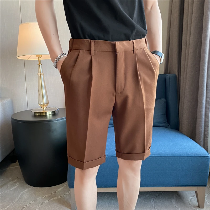 2023 Korean Style Summer Suit Shorts Men Clothing Straight Business Formal Wear Slim Fit Casual Short Homme Knee Length Quality