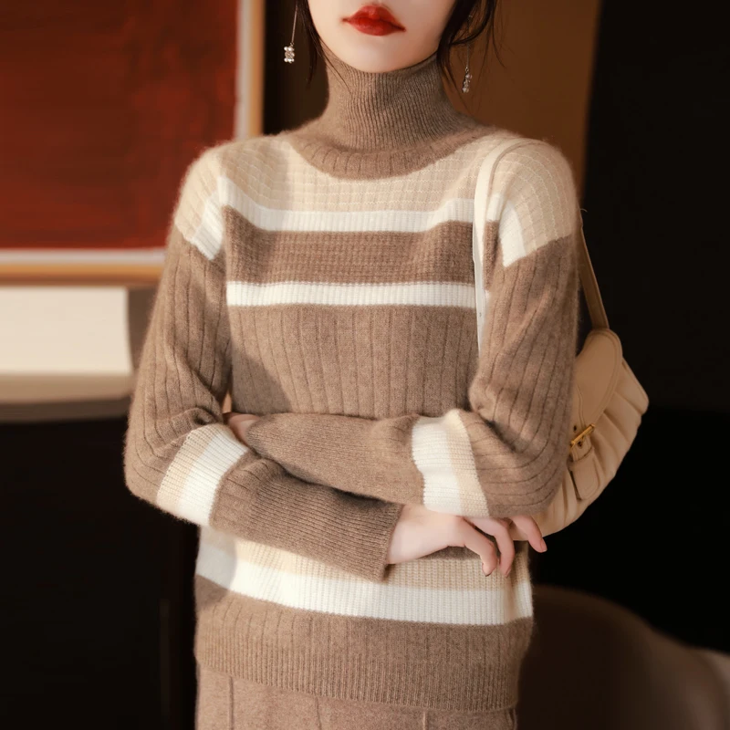 

Autumn Winter Elegant Fashion Patchwork Warm Sweater Lady Long Sleeve All-match Jumper Knitting Top Women Loose Casual Pullover