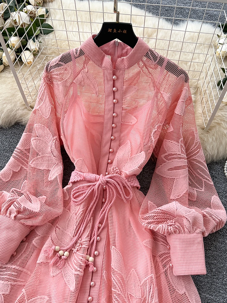 Franse elegante verjaardagsfeestjurk voor dames met een uitgesneden borduurwerk in hofstijl, mini-a-lijnjurk met enkele rij knopen S97