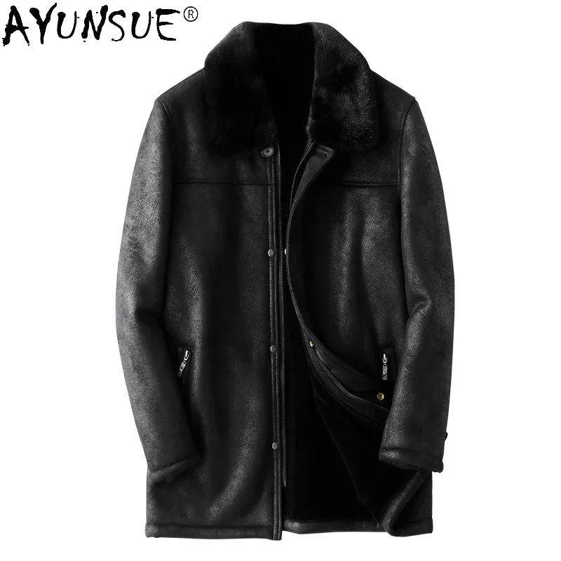 AYUNSUE Genuine Leather Jacket Men Clothes Real Mink for Coat Winter Clothes Mens 2020 Men's Clothing Chaquetas Hombre LXR794