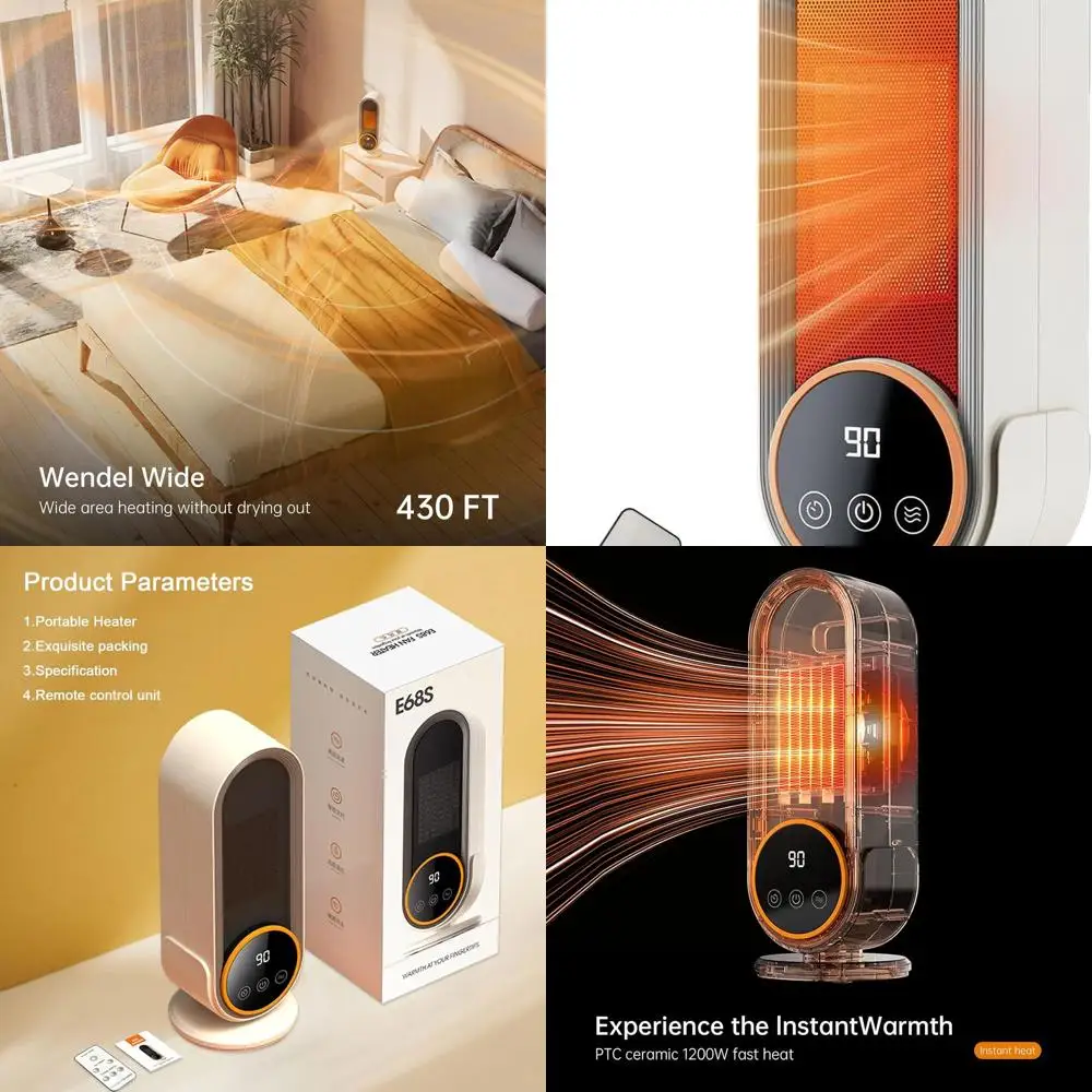 

Энергоэффективный портативный керамический обогреватель, 1200 Вт, с регулируемым термостатом и дистанционным управлением, интеллектуальным таймером (белый)