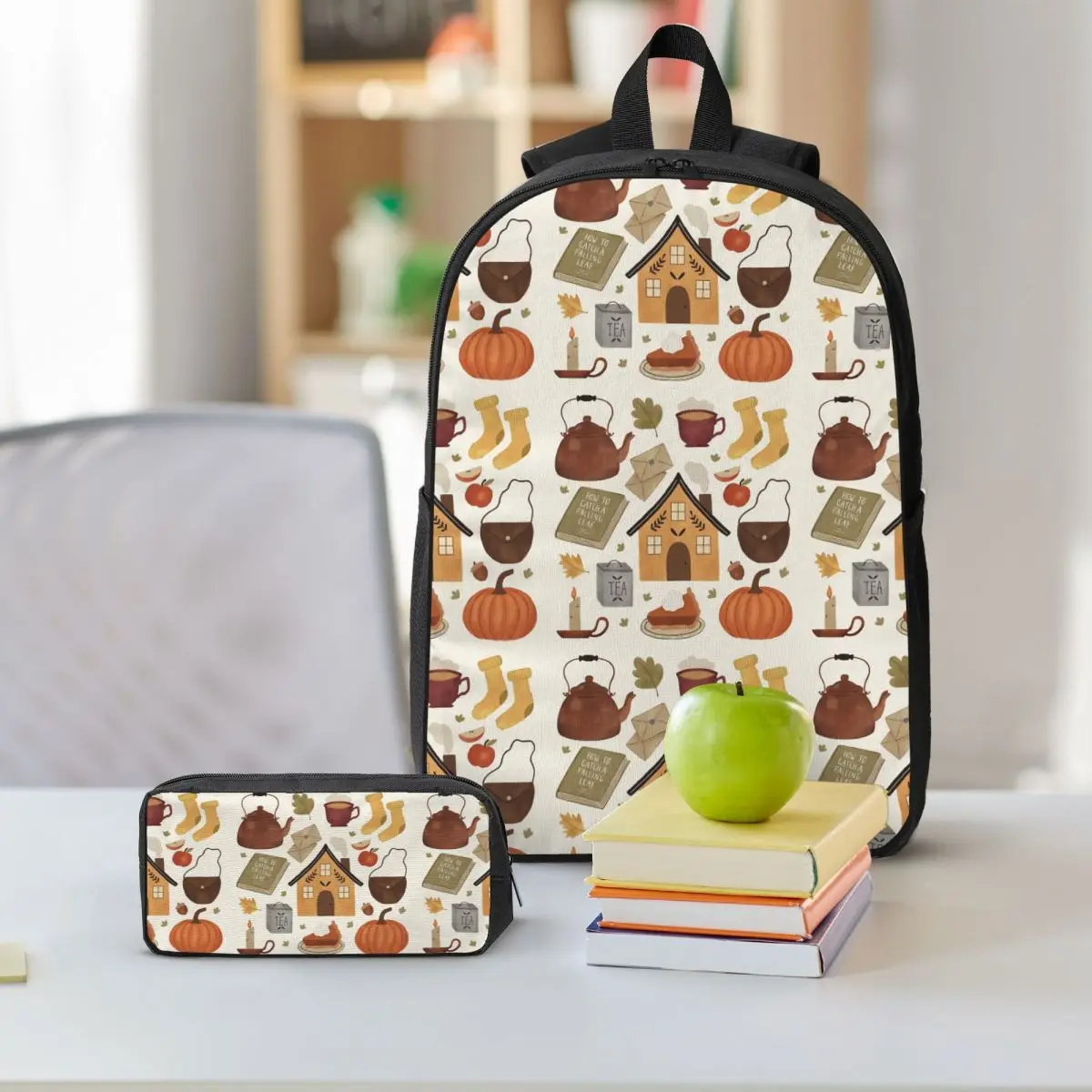 الخريف كوخ أيام على ظهره طالب بنين بنات BookBag حقيبة مدرسية كمبيوتر محمول حقائب كتف 3ps معزول حقيبة الغداء مقلمة