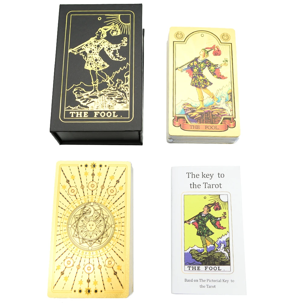 

12 * 7cm New Sun Gold Foil Tarot English Card Waterproof Game Poker Divination Girl Emotional Interactive Chessboard Game