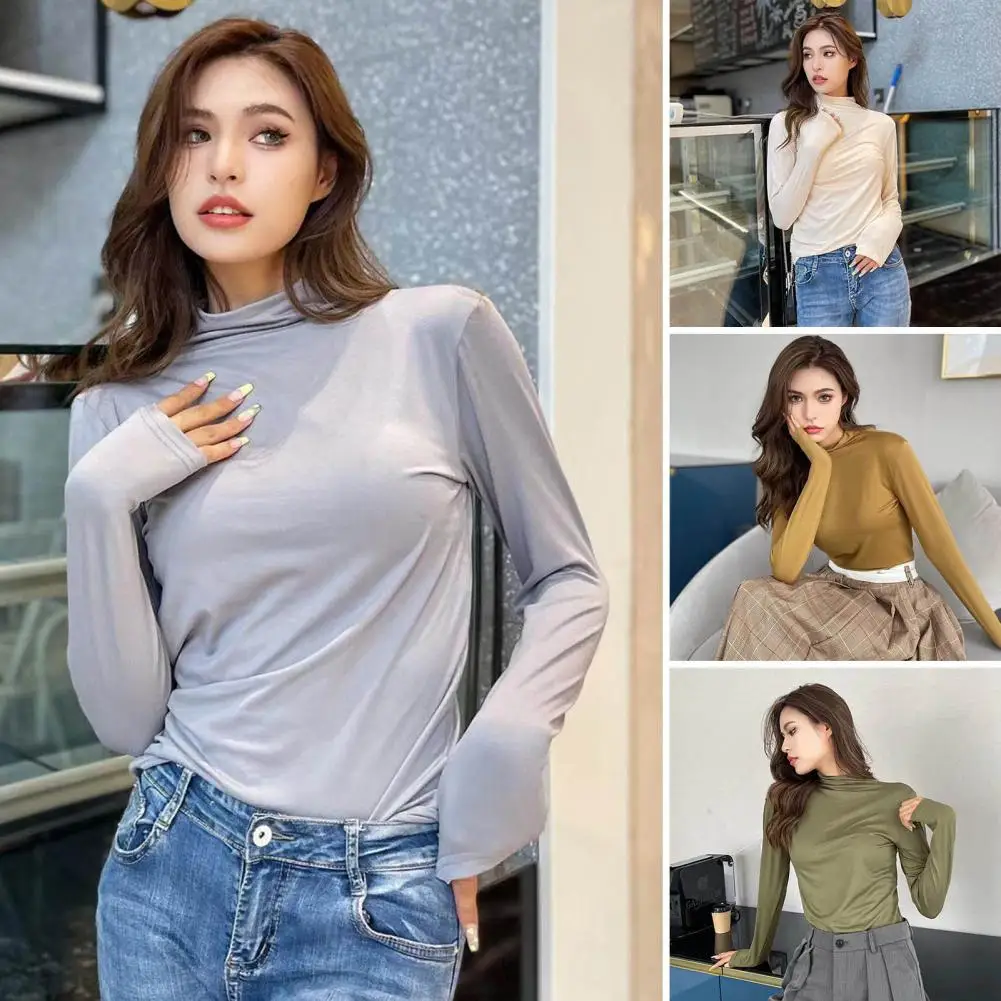 Vrouwen Basis Top Effen Kleur Slim Fit Half Hoge Kraag Trui Soft Houden Warme Nek Bescherming One Size Winter Blouse