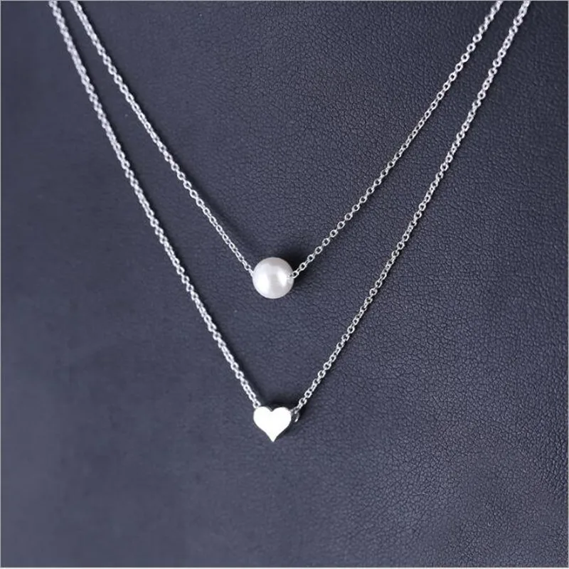 Hot Sale Popular 925 Sterling Silver Jewelry Fashion Pearl Love Double-layer Integration Female Personality Necklaces   XL237