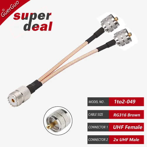 Imagen 2 del producto SO239 UHF hembra a 2 PL259 UHF conector macho 1to2 Y tipo divisor combinador RF Coaxial Pigtail RG316 Cable módem Router antena