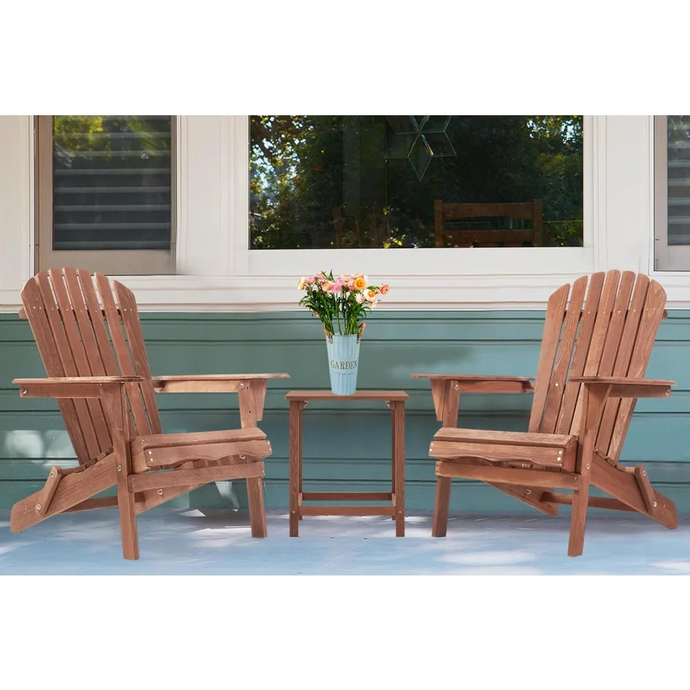 

Outdoor Wooden Folding Adirondack Chair Set of 2 with Pre-Assembled BackRest, Wood Patio Chair for Garden Backyard Porch
