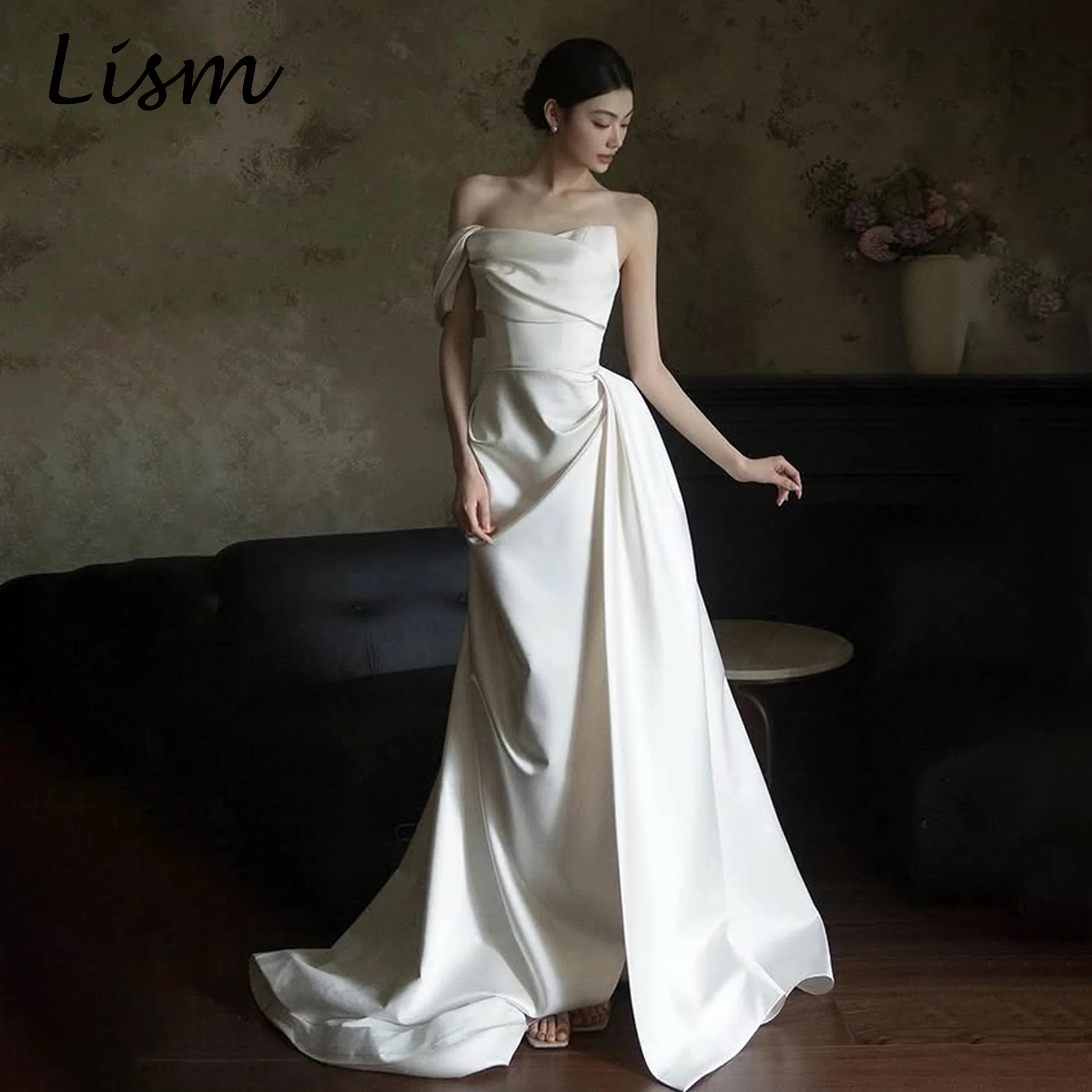 

Lism Exquisite One-Shoulder Wedding Dresses Strapless A-line Sweep Train Korea Wedding Dress Photo Shoot 2026 웨딩드레스 Customized