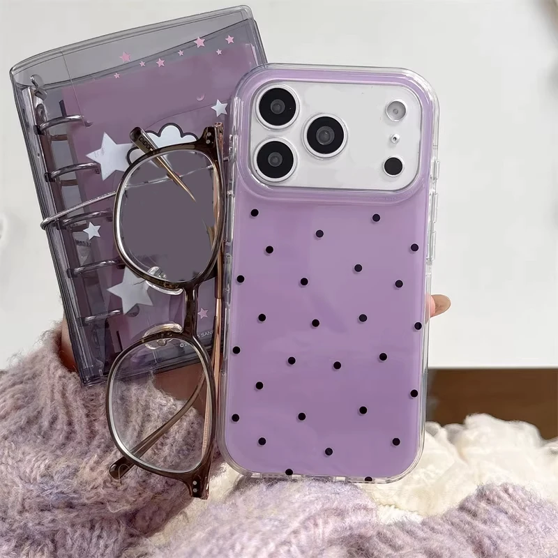 

Korean Ins Girl Simple Purple Polka Dots Cartoon Cute Phone Case For iPhone 17 16 15 14 13 12 11 Pro Max Plus Y2K Creative Cover