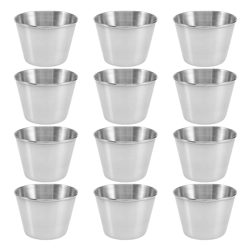 Nuevo Paquete de 12 tazas para salsa de condimentos de acero inoxidable, tazas para salsa de inmersión de grado comercial, tazas para condimentos Ramekin, tazas para porciones
