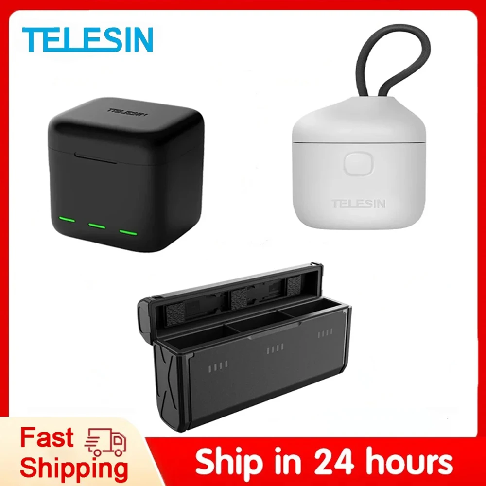 TELESIN التحمل شاحن بطارية المحمولة شحن سريع تخزين ل GoPro بطل 12 11 10 9 ملحقات كاميرا العمل الأسود