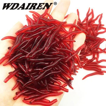 50 or 100 Pcs Shrimp Smell Red Worm Soft Lure 3.5cm Lifelike Earthworm Salt Additive Tackle Artificial Insect Bait for Bass Carp