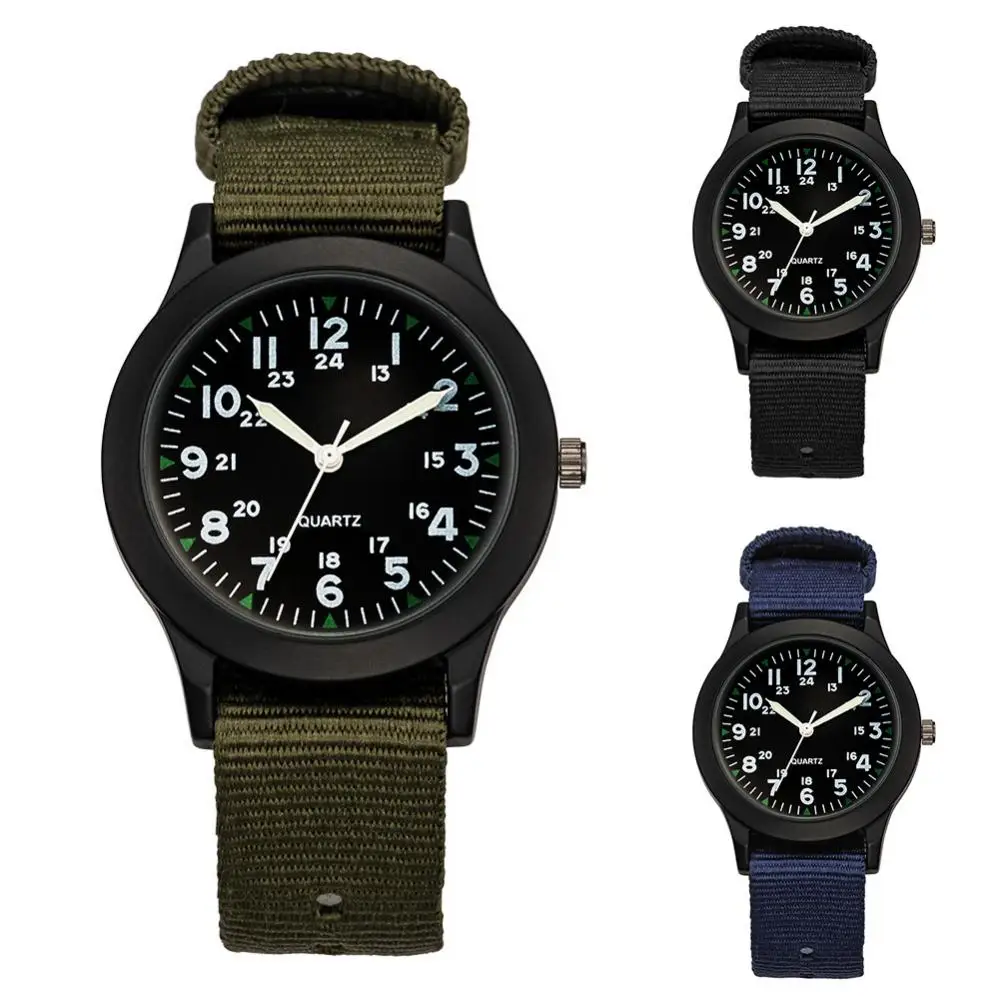 Watch Quartz Business Fashion Men Round Dial Wrist Watch Nylon Band Outdoor Sports Wrist Watch