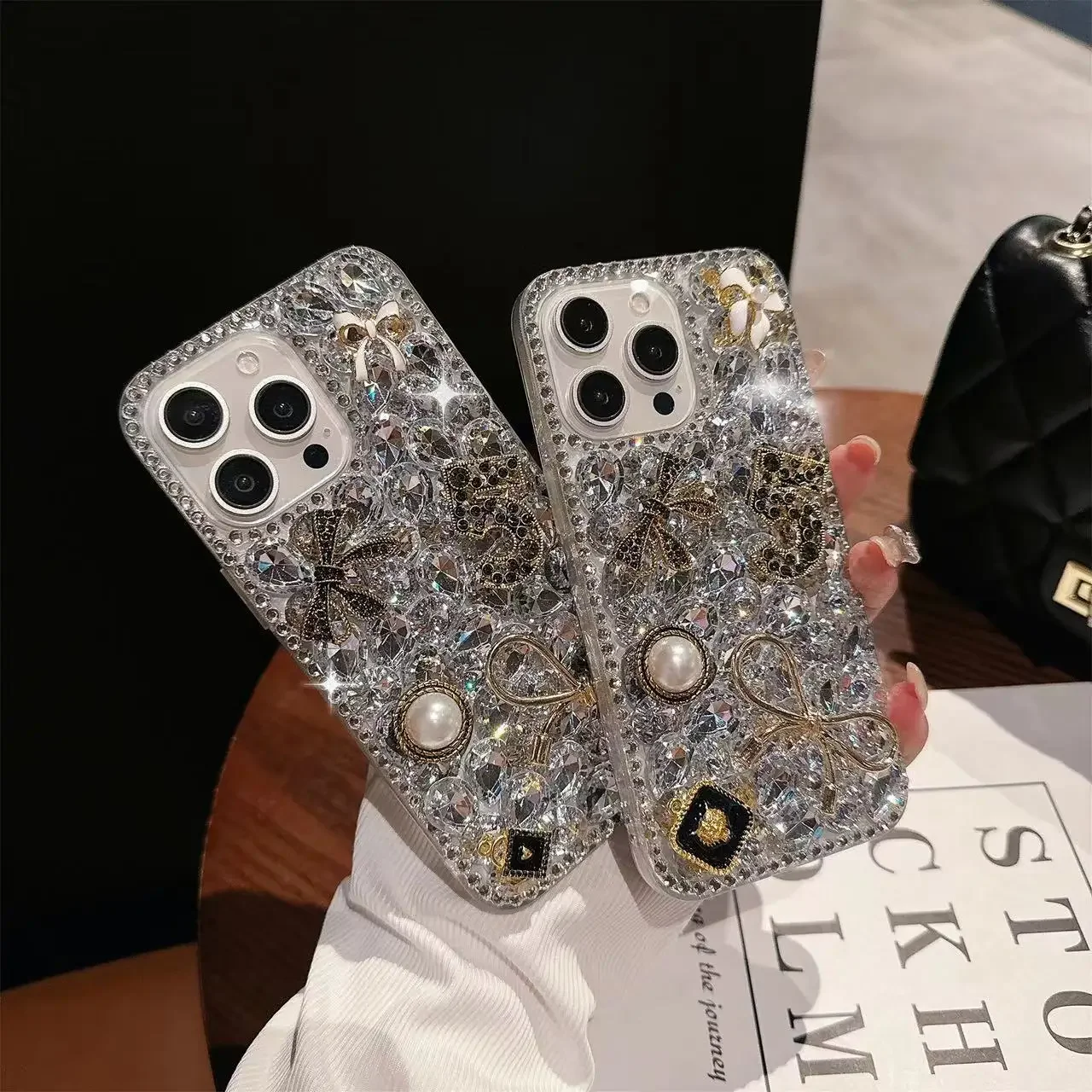 Luxury Bling Rhinestone Pearl 3D Bow Phone Case For Iphone 16ProMax 16 15 14 13 12 Por Max Fashion Goddess Phone Back Cover