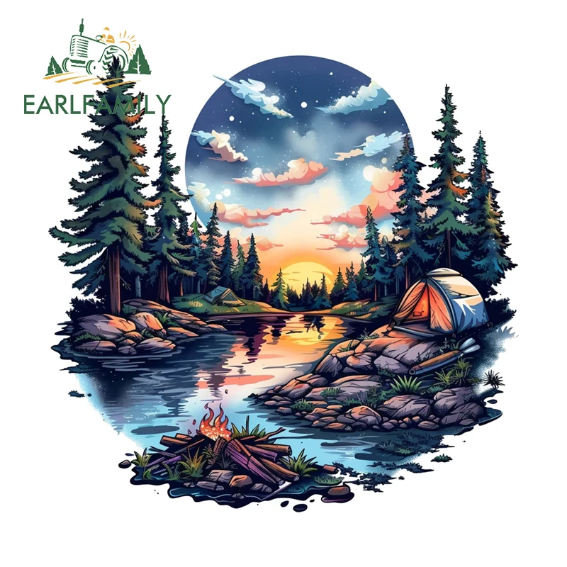 EARLFAMILY Beautiful Camping Theme Car Stickers Beauttiful Fantasy Scenery Graffiti Refrigerator Decals Nice Car Accessories