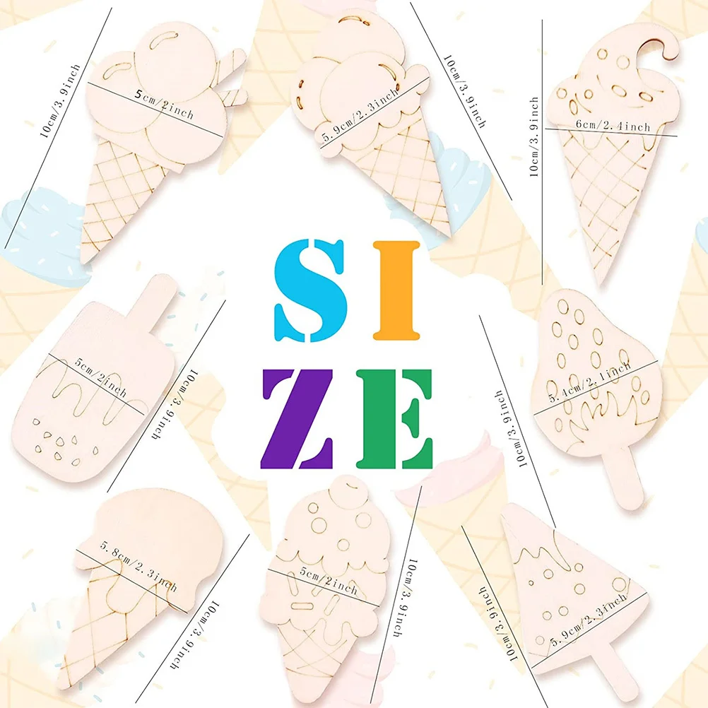 

40pcs Ice Cream Wood Slices Diy Unfinished Wooden Cutouts For Craft Painting Decor Art Projects Party Holiday Decoration