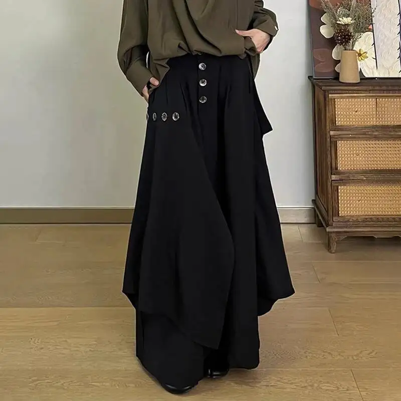 Fashion Brwon Deconstruction Multiple Buttons Ankle-length Pants Women's High Waist Irregular Pants Spring Summe IGA6