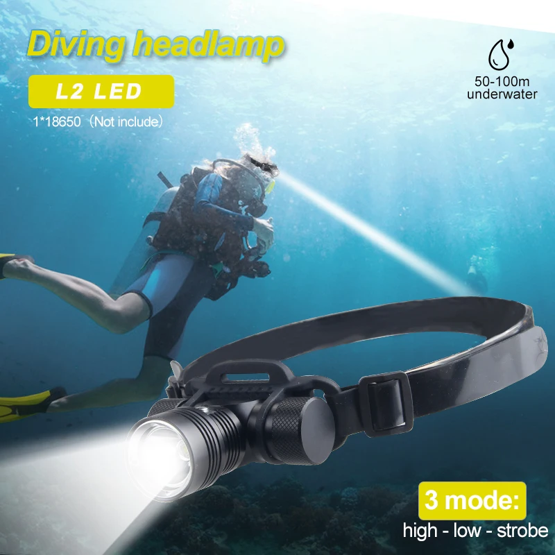 Waterproof Diving Headlamp Detachable Head Torch 100M Depth USB Rechargeable Headlight 3 Light Modes Lantern