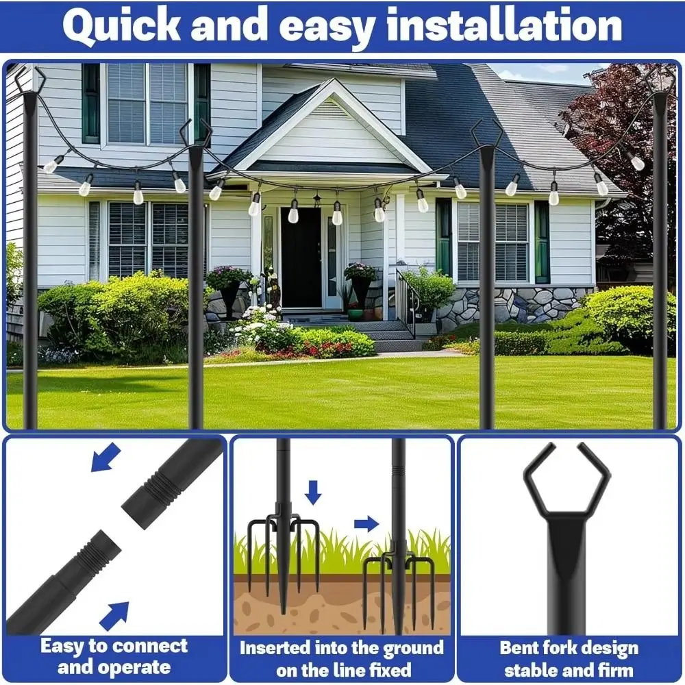 2pcs Heavy Duty String Light Poles Metal Construction Adjustable Height Adjustable Light Pole Stand Waterproof Fence Brackets