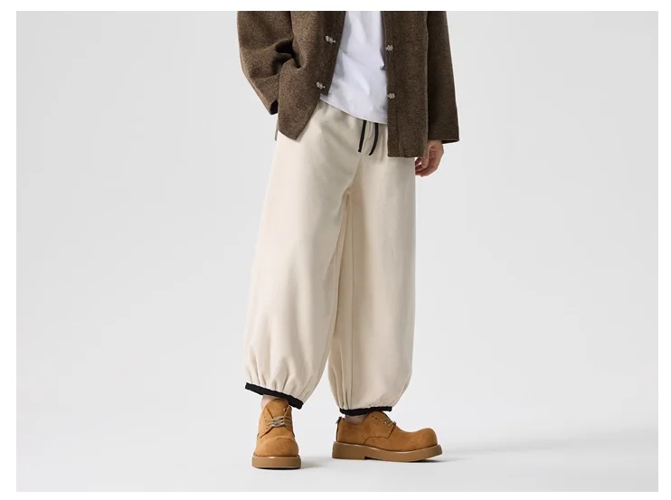 الرجعية حجم كبير الرجال الصوفية سميكة عارضة السراويل فضفاضة تناسب النمط الصيني السراويل الطويلة لخريف شتاء