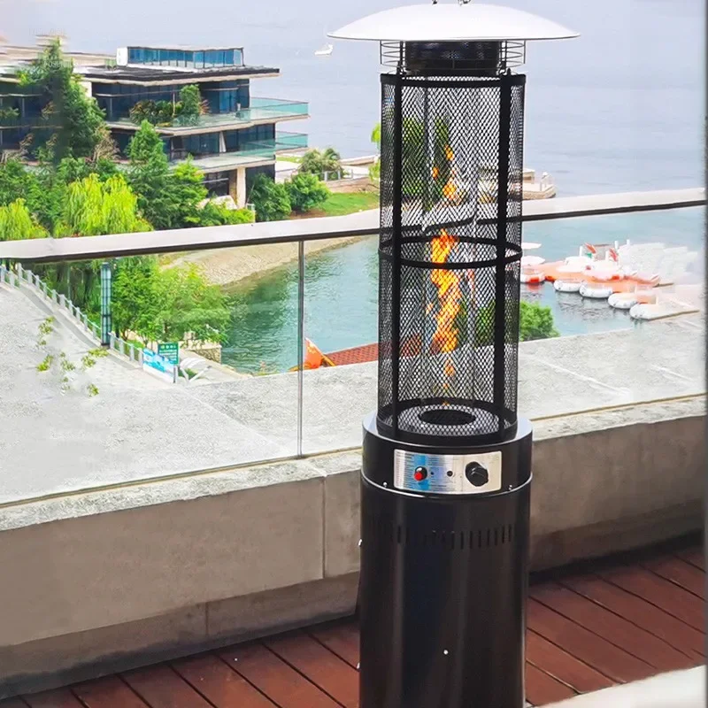 Restaurant Cylinder Tube Patio Heaters Propane Glass New Design Black Color Gas Garden Standard English Silk Screen Printing