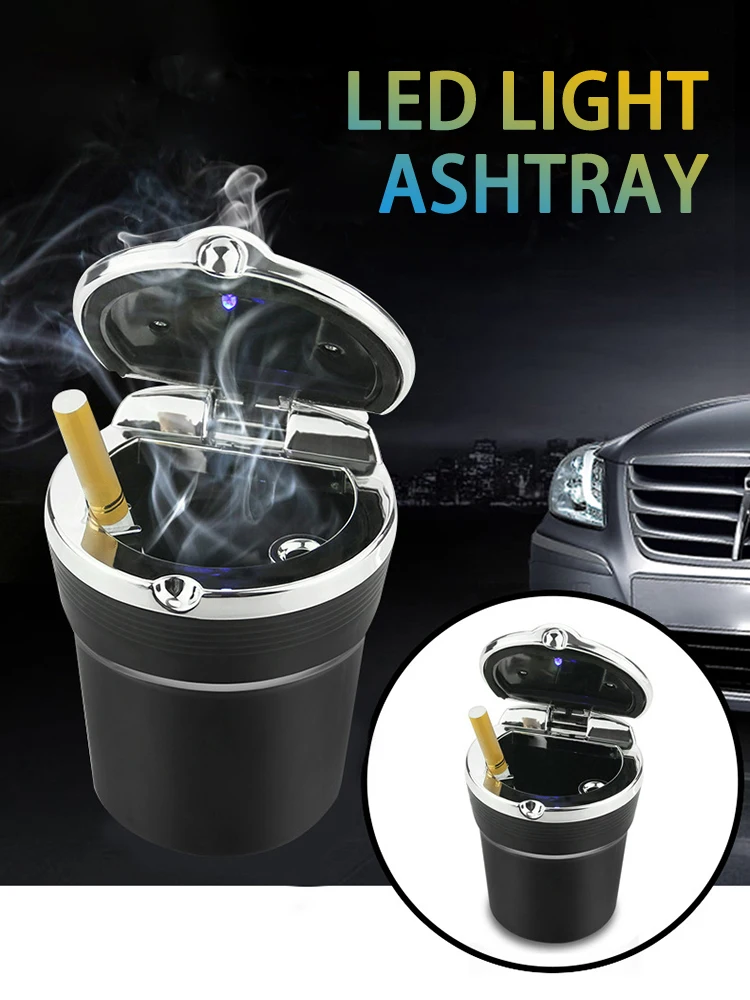 Car Ashtray with LED Light Cigarette Smoke Remover Car Ashtray ersonality Covered Car Inside The Car multi-function Car Supplie